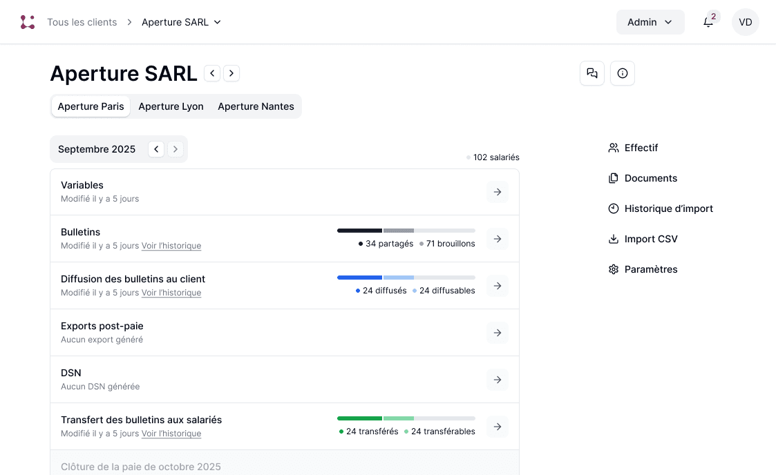 L'interface Linc : le dossier de paie d'un client, de la saisie à la DSN