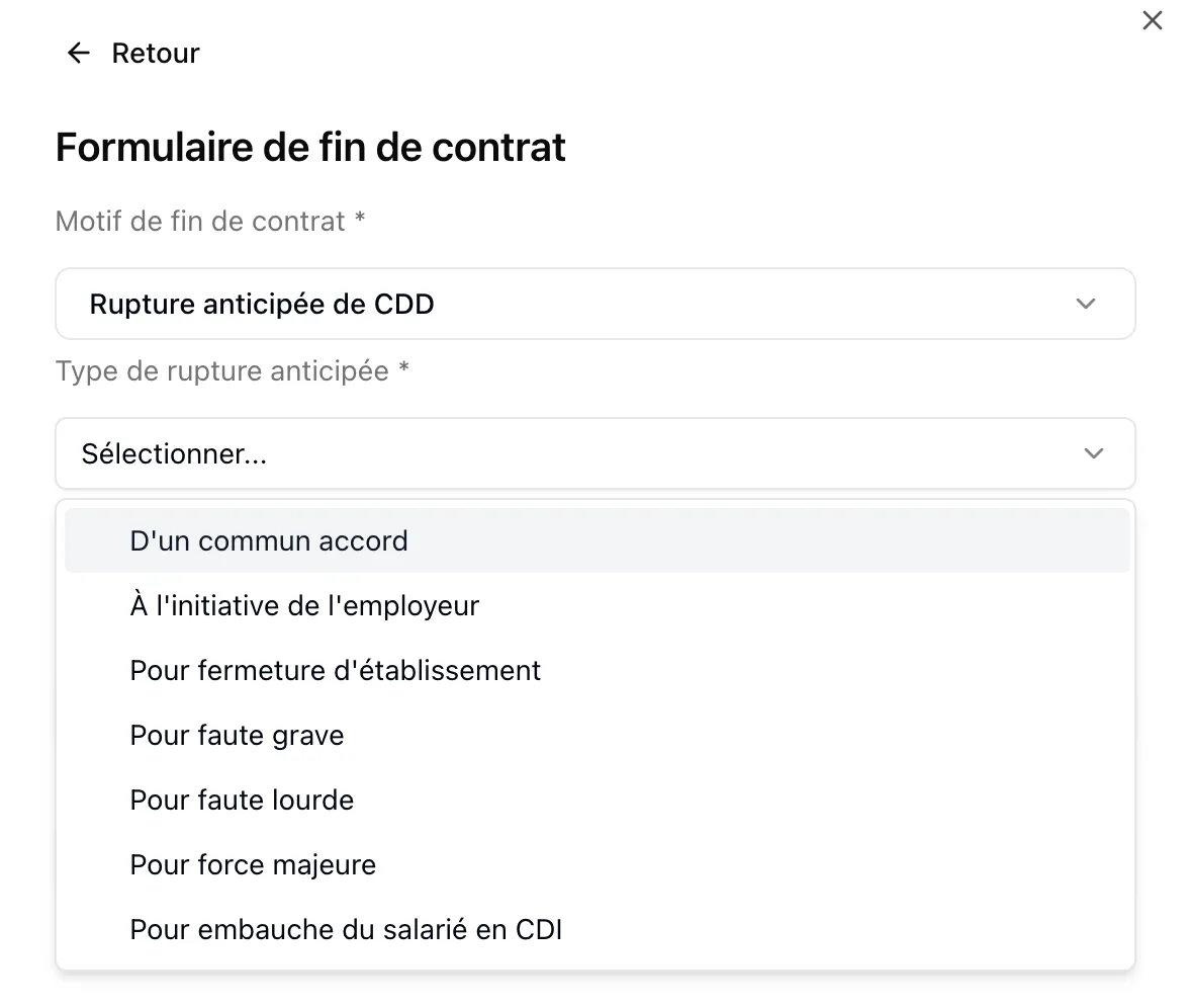 Tous les motifs de fin de CDD sont désormais disponibles en parcours guidé de fin contrat