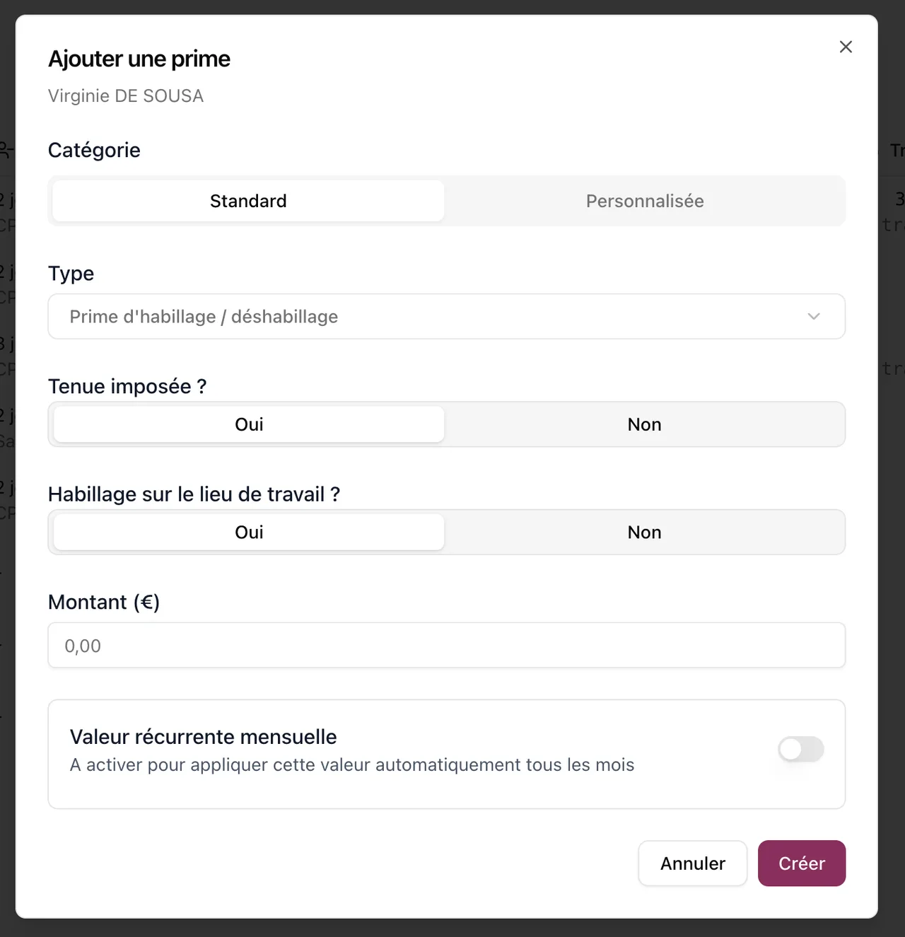 Éléments variables de paie disponible pour les clients sous convention des Hôtels, Cafés, Restaurant (2/3)
