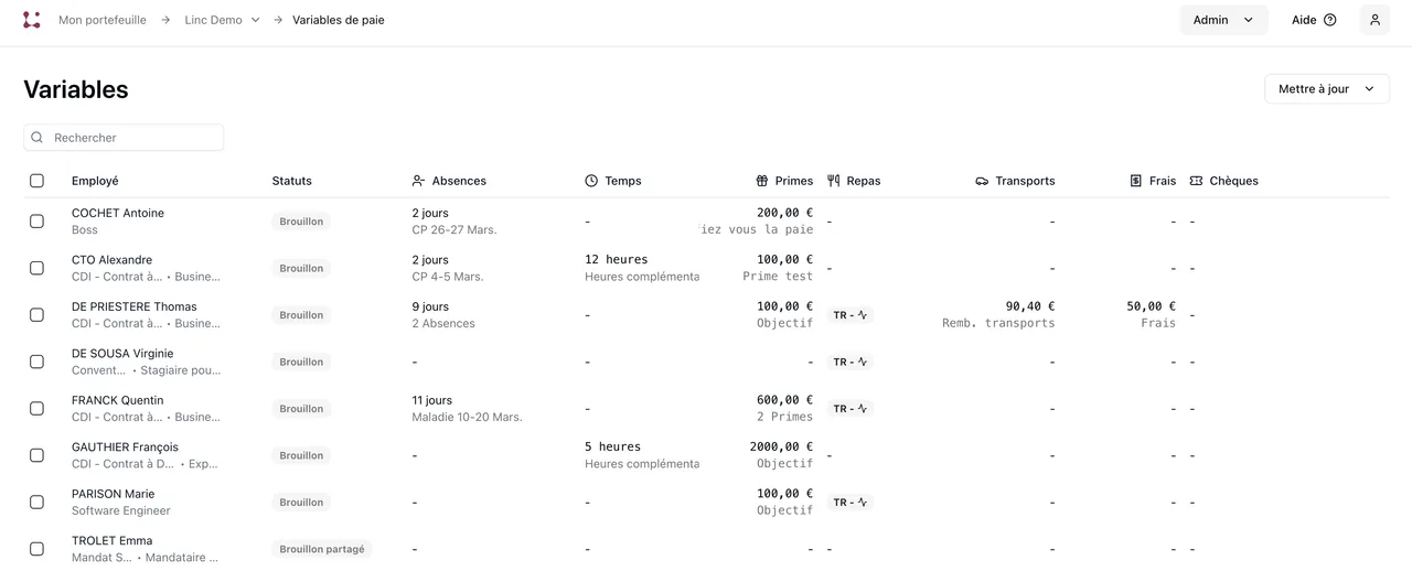 Saisie des variables de paie de type "Temps" (2/3)