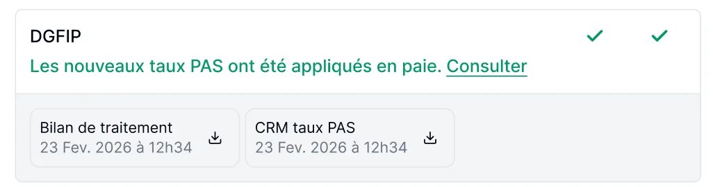 Les CRMs de Taux PAS des DSNs mensuelles envoyées depuis Linc sont lûs et pris en compte automatiquement en paie (1/2)