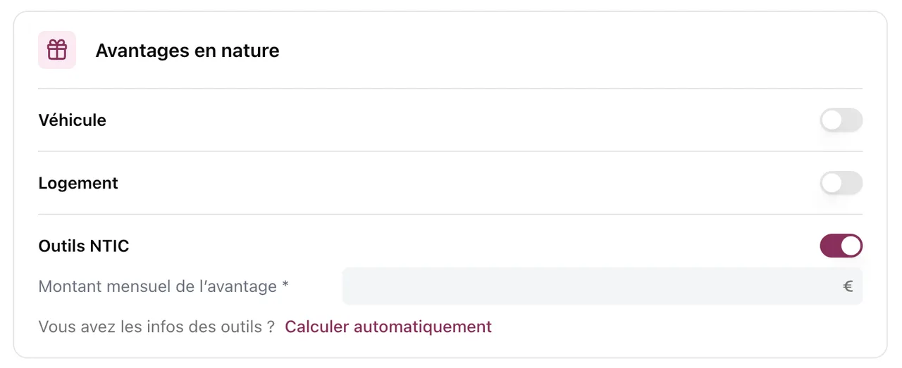 Déclarez l'avantage en nature NTIC (téléphone et outils numériques) sur le contrat (2/2)