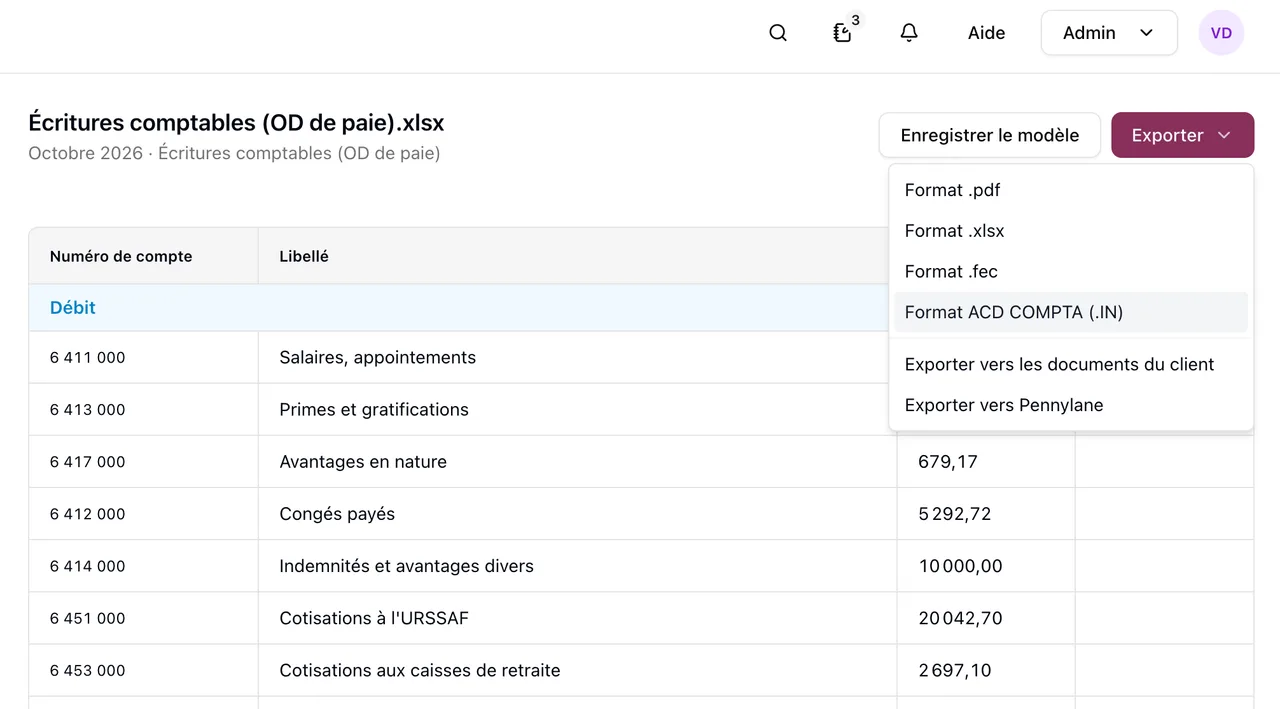 Récupérez les écritures de paie de vos clients sur ACD dans un fichier .in qu'ACD importe tel quel (2/2)