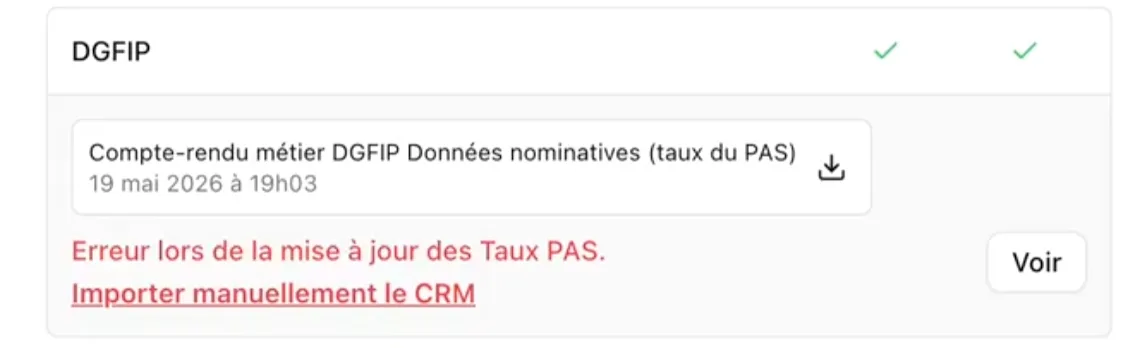 Les CRMs de Taux PAS des DSNs mensuelles envoyées depuis Linc sont lûs et pris en compte automatiquement en paie (2/2)