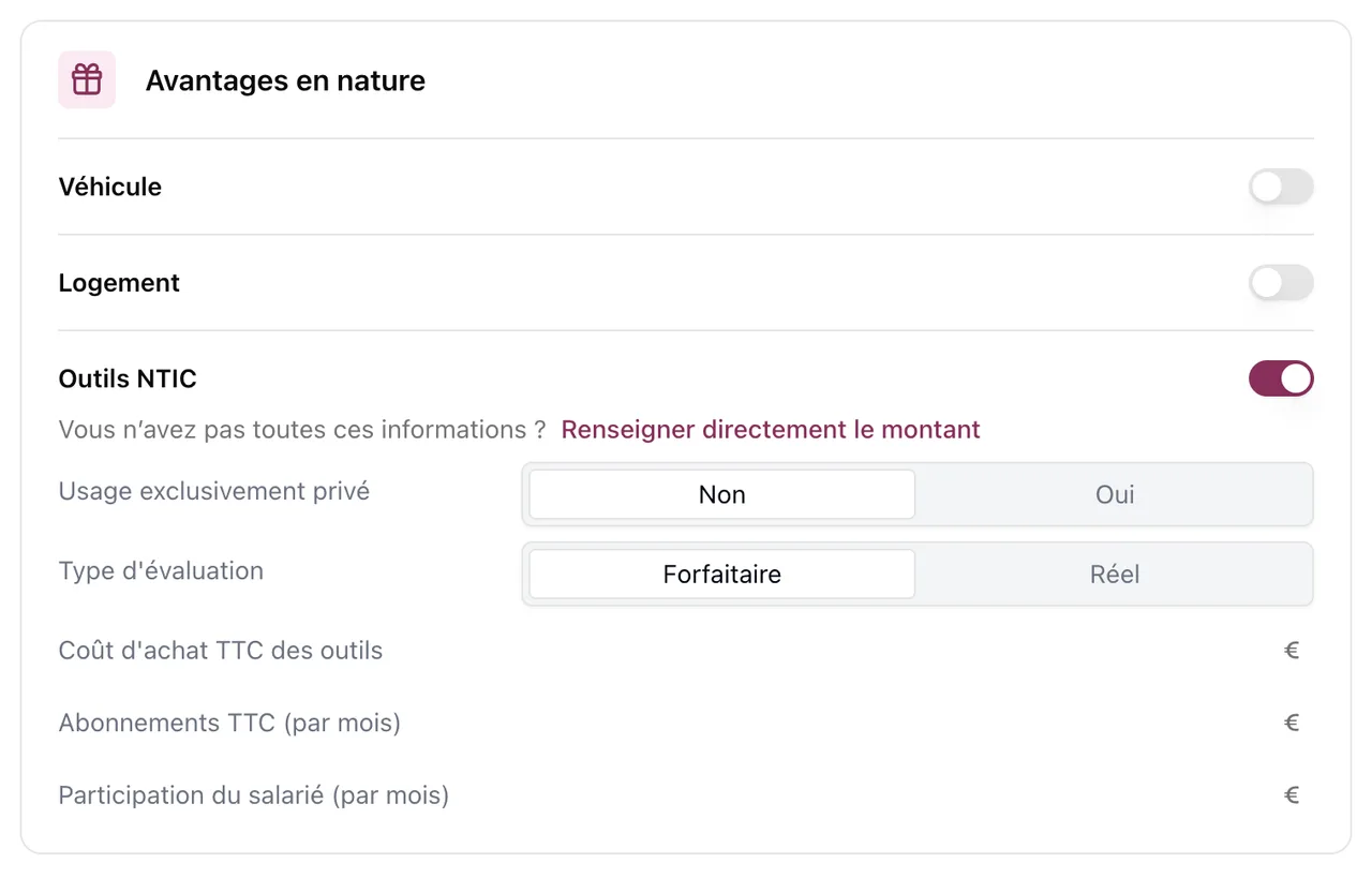 Déclarez l'avantage en nature NTIC (téléphone et outils numériques) sur le contrat (1/2)